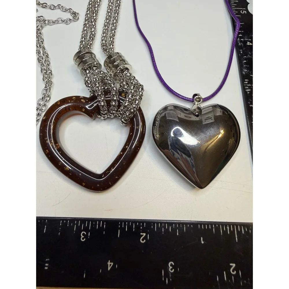 Heart Necklace Lot 4pc Faux Turquoise Resin Puffy Heart Silver Tone Jewelry Set